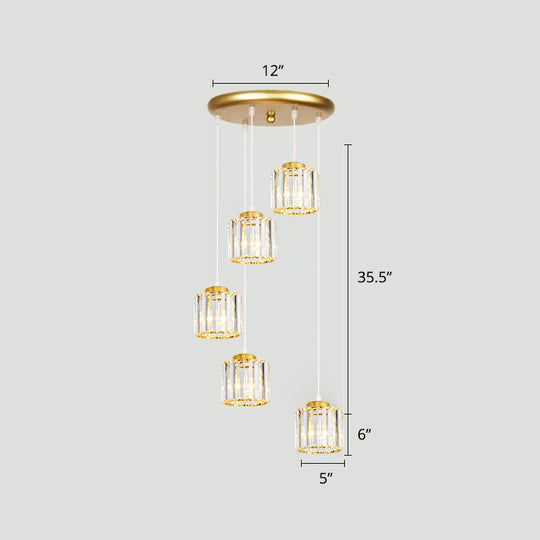 Modern Shaded Glass Multi-Light Pendant For Living Room Ceiling 5 / Gold