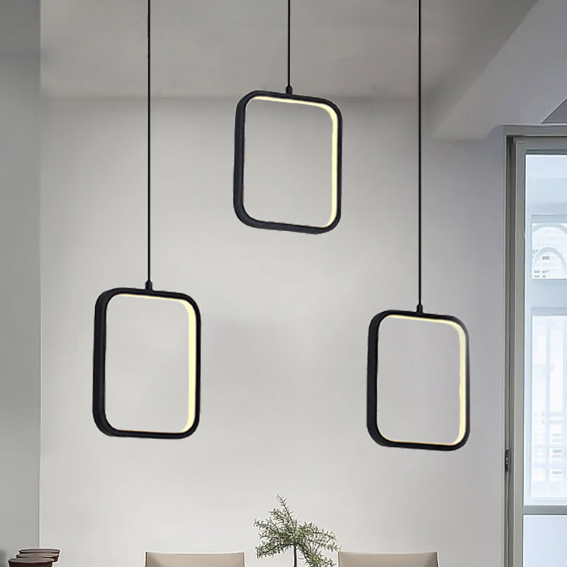 Contemporary Led Acrylic Ceiling Light Fixture - Black/White Square Drop Pendant In Warm/White