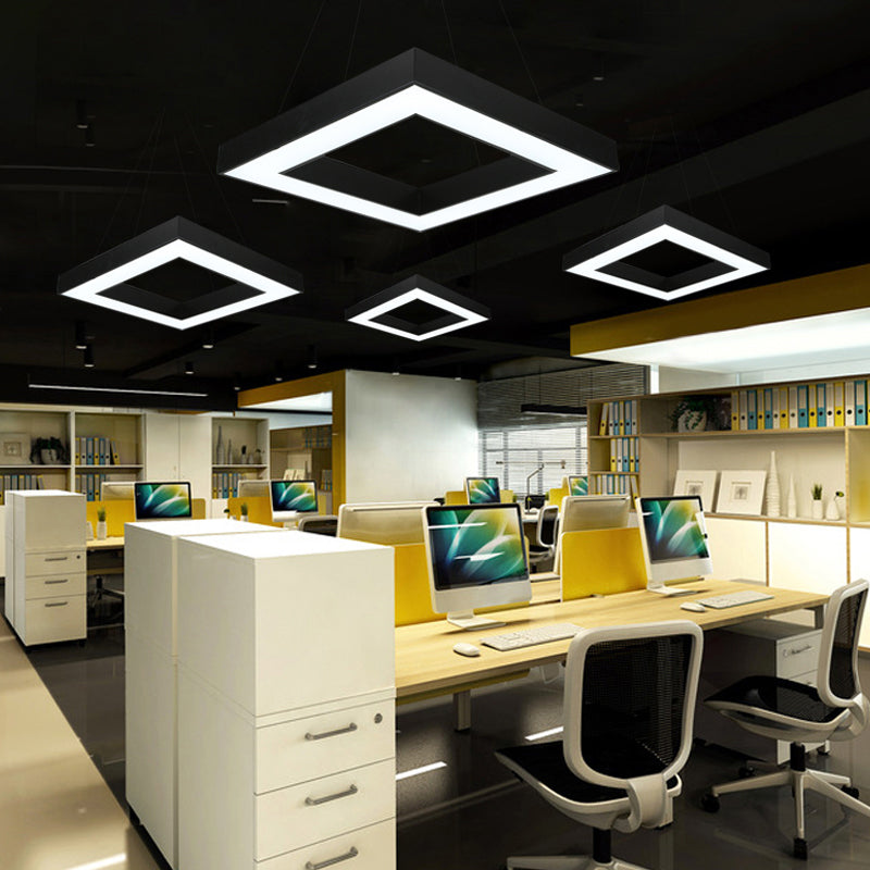 Minimalistic Led Hanging Ceiling Light: Square Chandelier Lighting For Office With Acrylic Shade