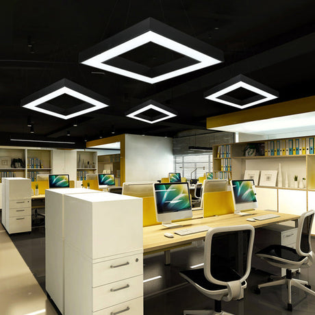 Sleek Led Square Chandelier Ceiling Light With Acrylic Shade For Offices Black / Natural