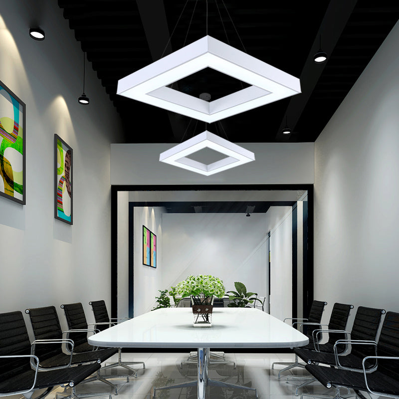Minimalistic Led Hanging Ceiling Light: Square Chandelier Lighting For Office With Acrylic Shade