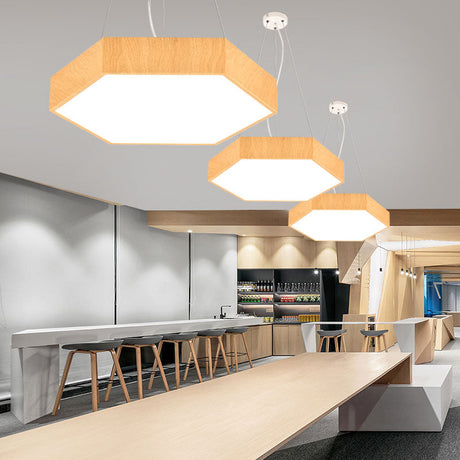 Led Hexagon Pendant Lamp - Modern Metal And Wood Chandelier For Bedroom Lighting