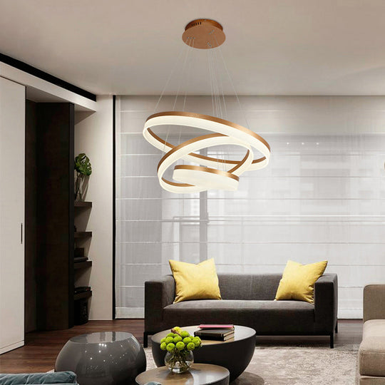 Gold Finish Acrylic Loop Led Ceiling Chandelier - Elegant Hanging Light For Dining Room