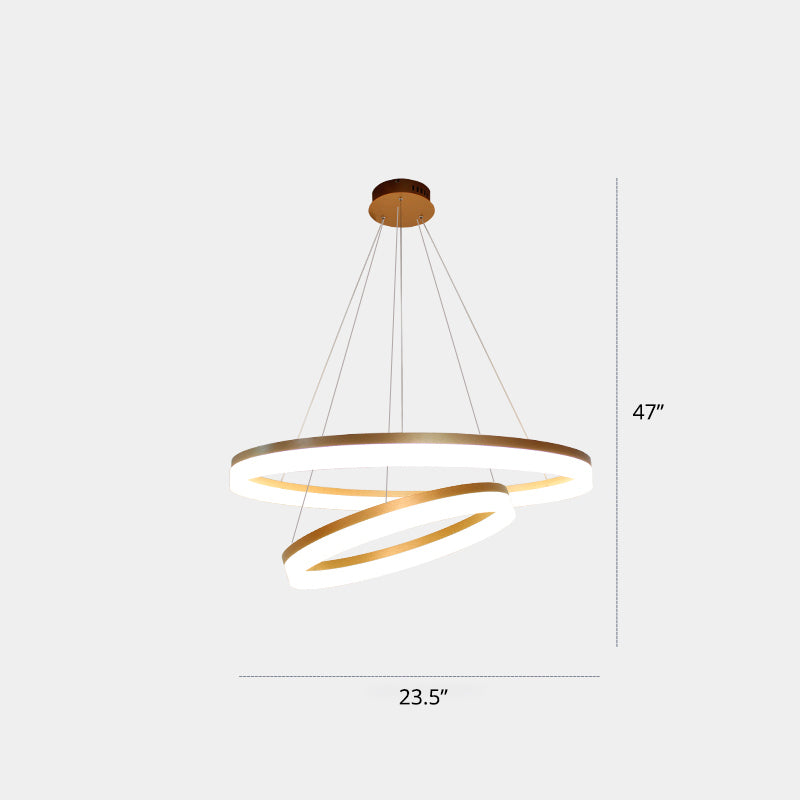 Gold Finish Acrylic Loop Led Ceiling Chandelier - Elegant Hanging Light For Dining Room 2 / Remote