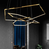 Minimalist Gold Hexagon Led Chandelier - Stainless Steel Suspension Lamp For Living Room