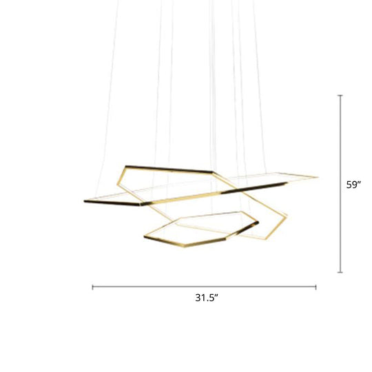 Minimalist Gold Led Chandelier For Living Room - Stainless Steel Hexagon Suspension Lamp 3 /