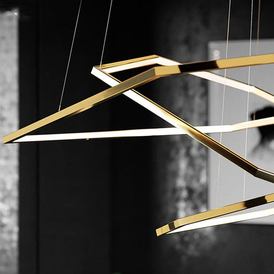 Minimalist Gold Led Chandelier For Living Room - Stainless Steel Hexagon Suspension Lamp