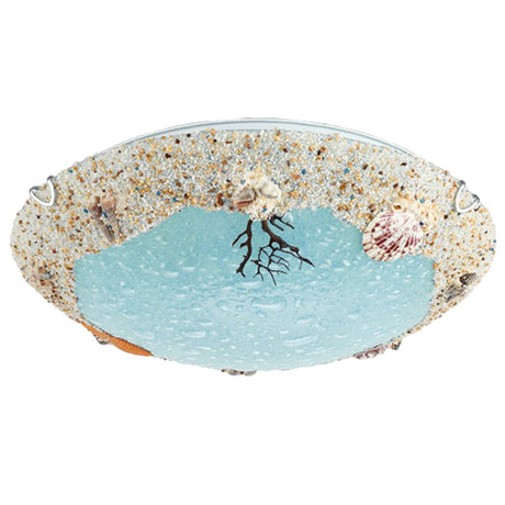 Stained Art Glass Flush Mount Lamp - Kids Style Led Ceiling Light For Bedroom Turquoise / White