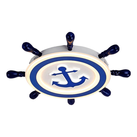 Blue Led Flushmount Ceiling Lamp For Kids Room With Cartoon Ship Rudder Design