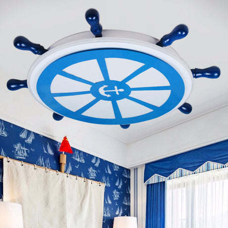Blue Metal Flush Mount Led Ceiling Light For Boys Bedroom - Rudder Design Ideal Kids