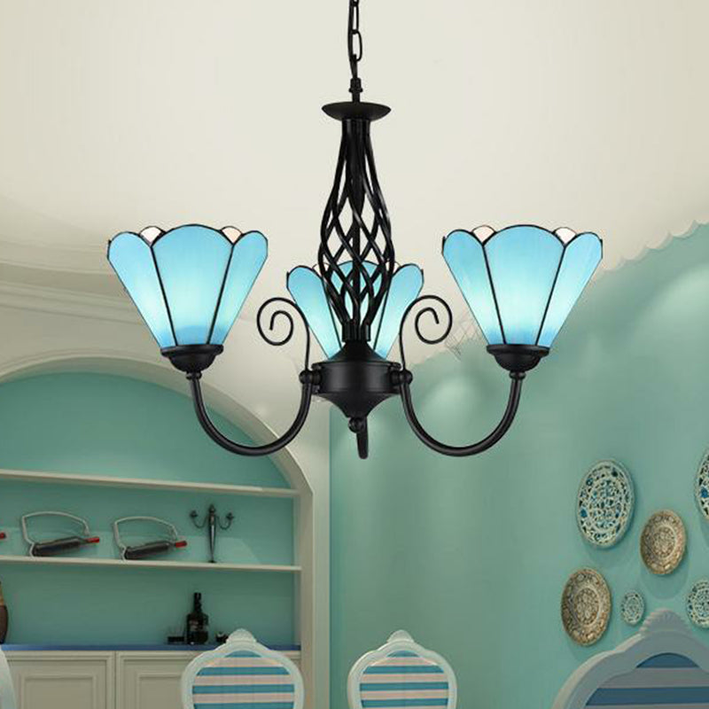 Mediterranean Blue Glass Floral Chandelier Light - Elegant Ceiling Lamp For Living Room