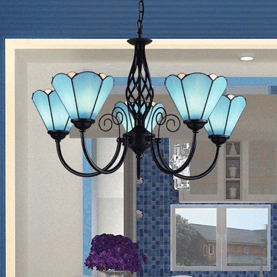 Mediterranean Blue Glass Floral Chandelier Light - Elegant Ceiling Lamp For Living Room