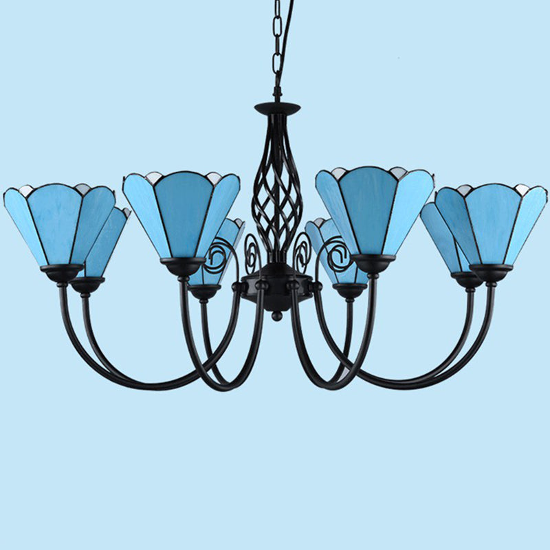 Mediterranean Blue Glass Floral Chandelier Light - Elegant Ceiling Lamp For Living Room 8 / Up