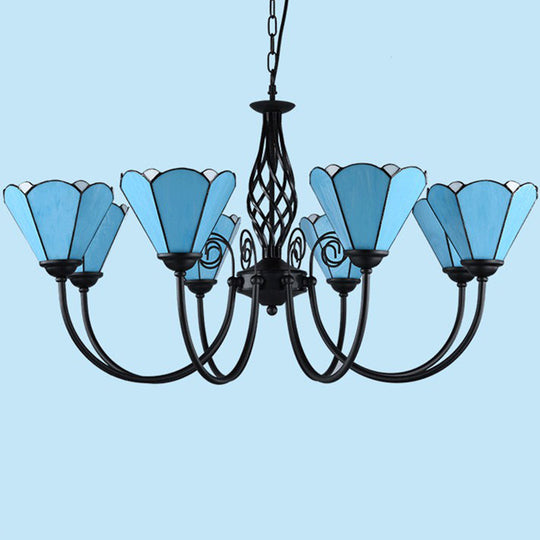 Mediterranean Blue Glass Floral Chandelier Light - Elegant Ceiling Lamp For Living Room 8 / Up