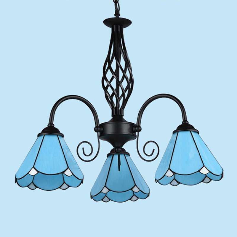 Mediterranean Blue Glass Floral Chandelier Light - Elegant Ceiling Lamp For Living Room 3 / Down