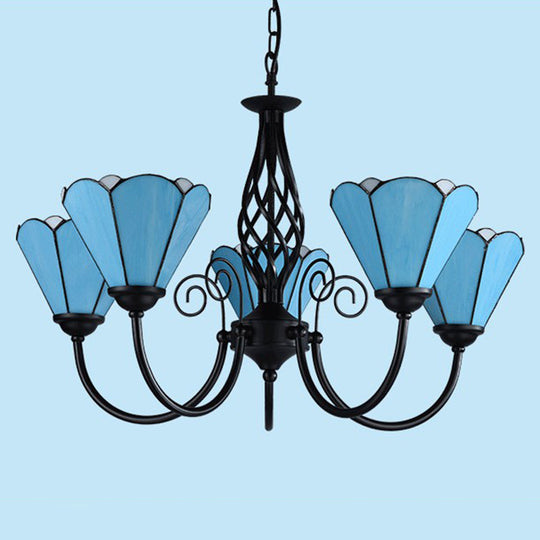 Mediterranean Blue Glass Floral Chandelier Light - Elegant Ceiling Lamp For Living Room 5 / Up