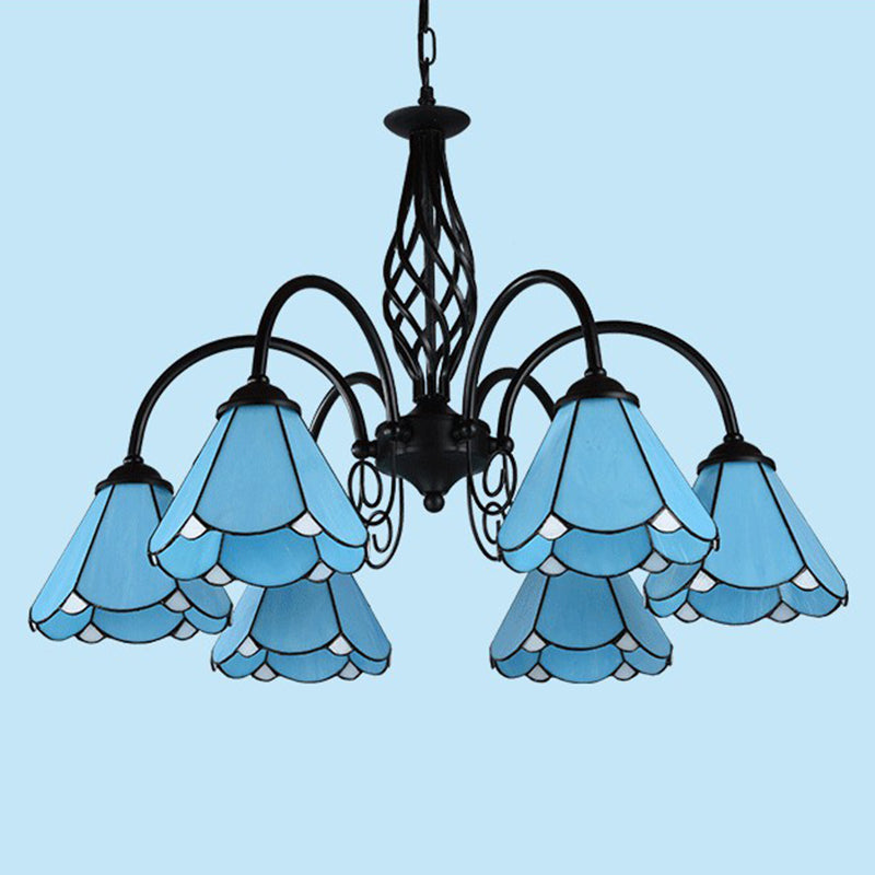 Mediterranean Blue Glass Floral Chandelier Light - Elegant Ceiling Lamp For Living Room 6 / Down