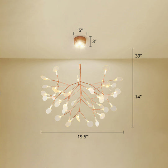 Rose Gold Led Leaf Chandelier: Stainless Steel Minimalist Hanging Lamp For Restaurants / 19.5’