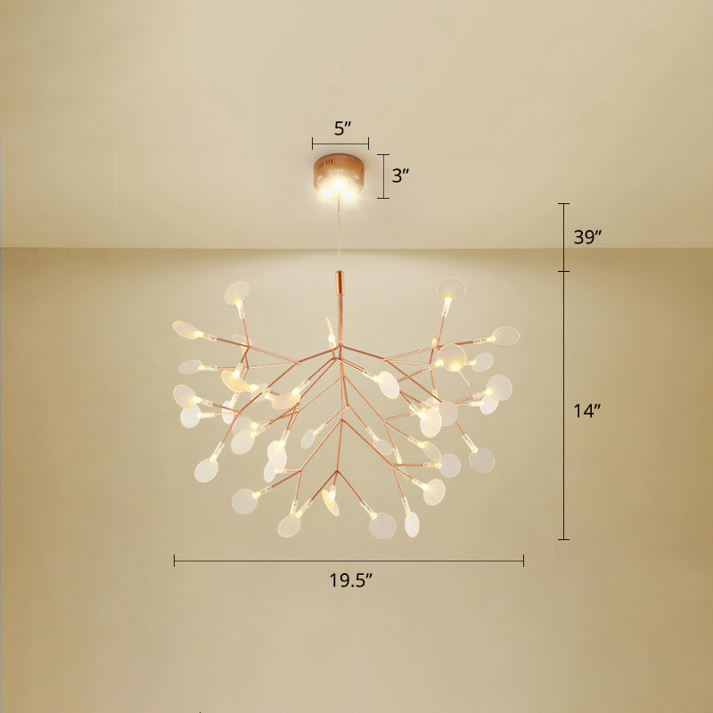Minimalist Rose Gold Led Pendant Lamp: Stainless Steel Leaf Chandelier For Restaurants / 19.5