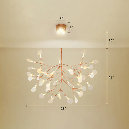 Minimalist Rose Gold Led Pendant Lamp: Stainless Steel Leaf Chandelier For Restaurants / 28.5