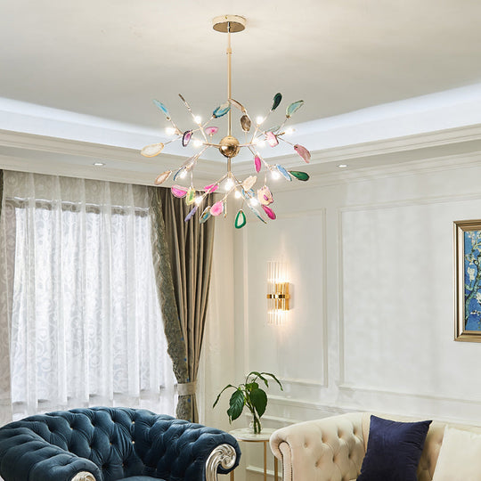 Heracleum Chandelier Agate Suspension Light In Modern Gold - Perfect For Living Rooms