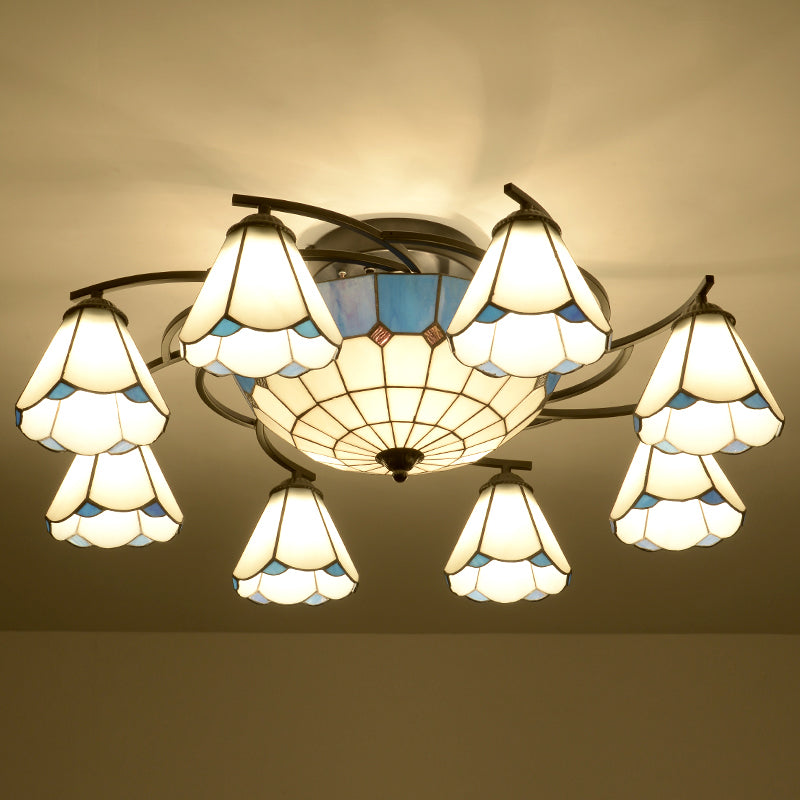 Mediterranean Stained Art Glass Ceiling Flush Light For Bedroom