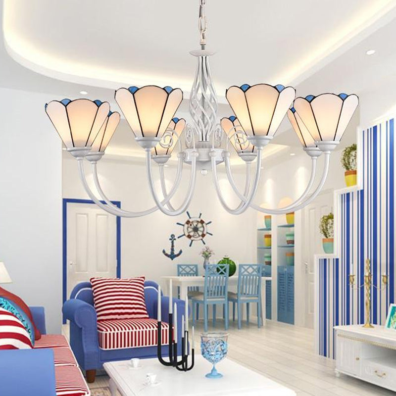 Mediterranean Style White Living Room Chandelier With Scalloped Glass Shade