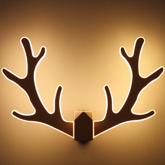 Deer Horn Led Wall Light - Decorative Metal Sconce Fixture Black / Warm