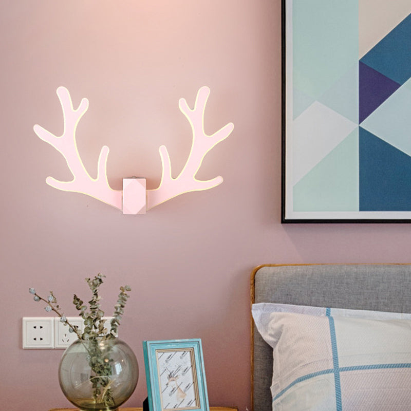 Deer Horn Led Wall Light - Decorative Metal Sconce Fixture Pink / White