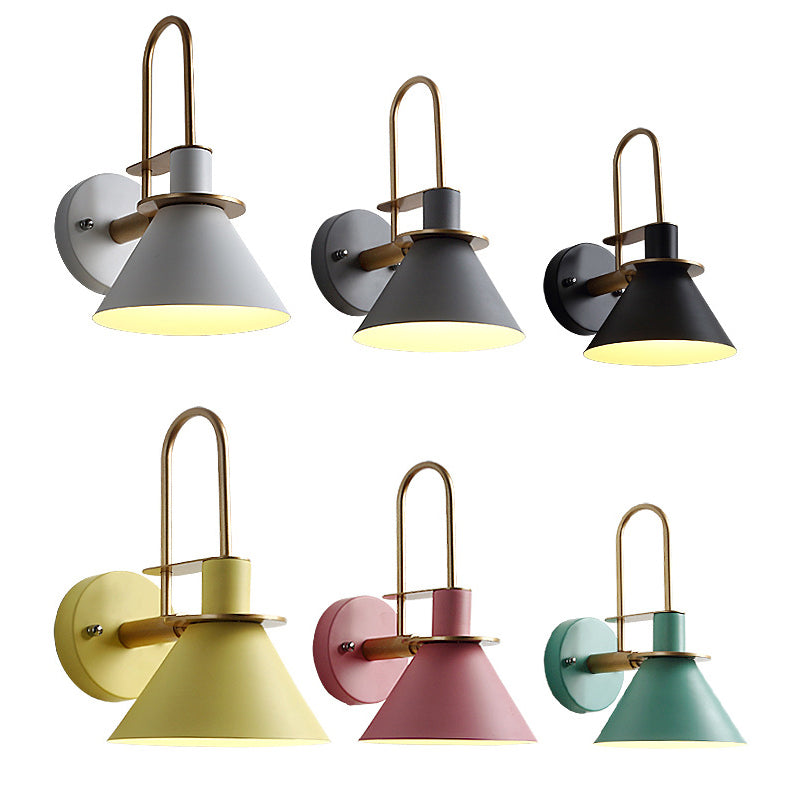 Bugle-Shaped Macaron Wall Light With Metal Shade For Bedroom