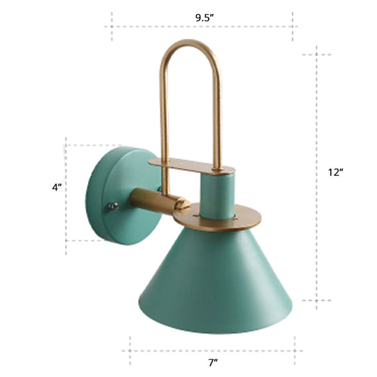 Bugle-Shaped Macaron Wall Light With Metal Shade For Bedroom Green
