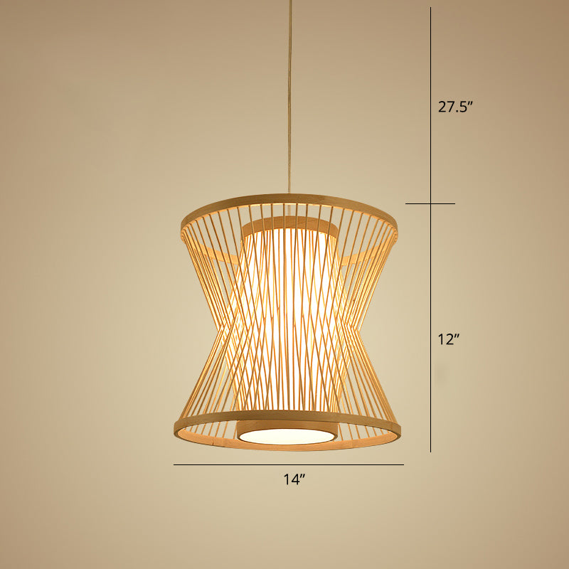 Nordic Bamboo Pendant Lighting: Symmetric Cage 1 Bulb Beige - Ideal For Restaurants