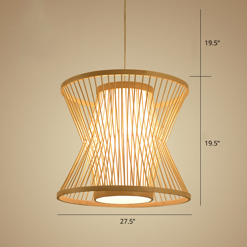 Nordic Bamboo Pendant Lighting: Symmetric Cage 1 Bulb Beige - Ideal For Restaurants / 27.5