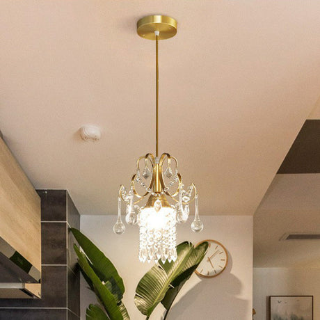 Gold Crystal Fringe Pendant Light For Dining Room - Traditional And Elegant