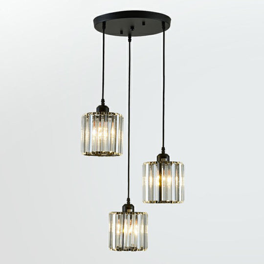 Black Crystal Block 3-Head Pendant Light - Modern Multi-Light Fixture For Dining Room Ceiling /