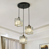 Modern Black Crystal Block Pendant With 3 Shaded Lights For Dining Room Ceiling