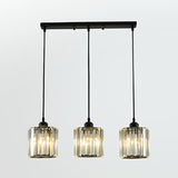 Modern Black Crystal Block Pendant With 3 Shaded Lights For Dining Room Ceiling / Round Linear