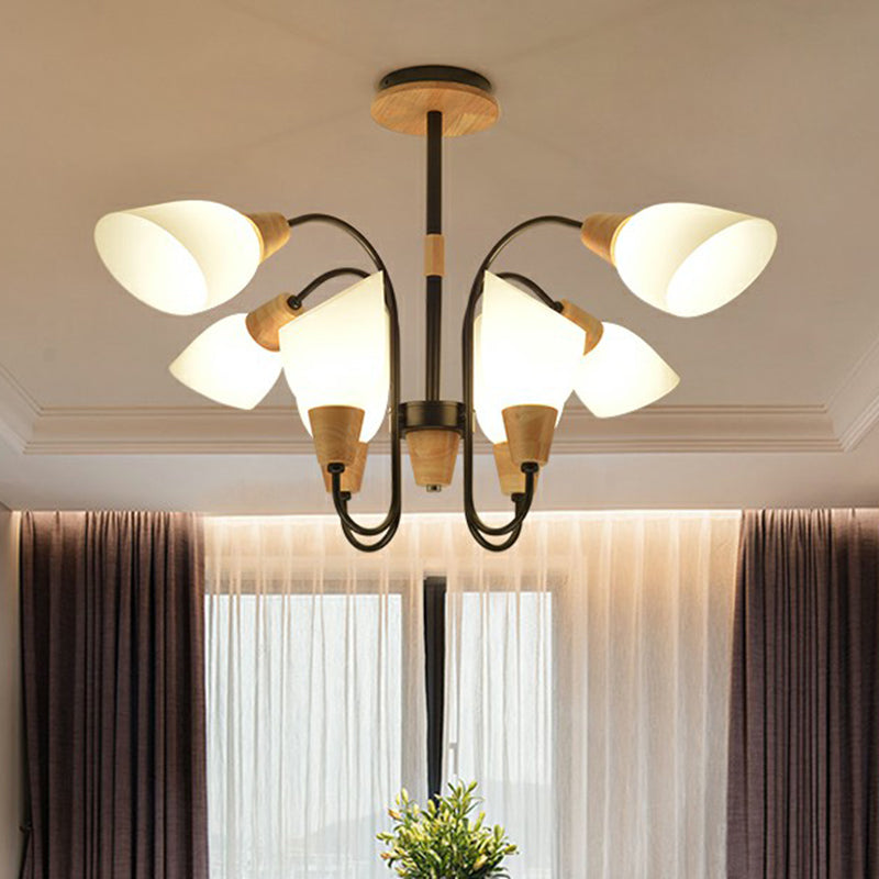 Nordic Style Tulip Chandelier With Cream Glass And Wooden Accent