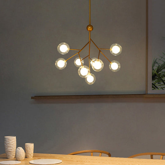 9-Head Chandelier Tree Branch Suspension Light With Dual Ball Glass Shade - Simplicity Collection
