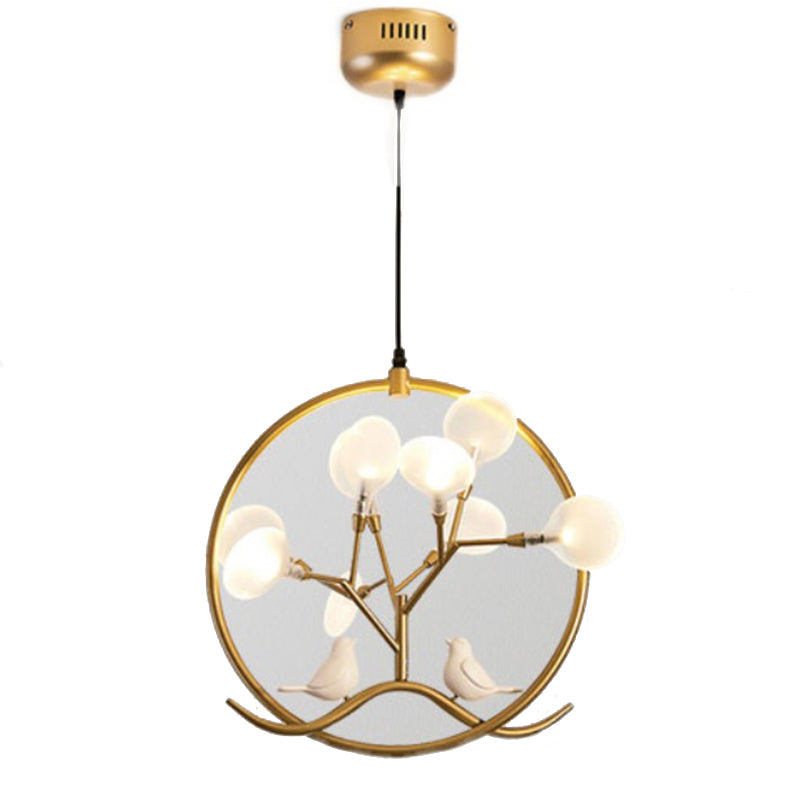 Nordic Acrylic Branch 9-Light Chandelier With Bird And Ring Decoration