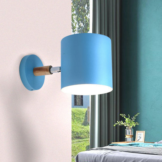 Iron Swivel Shade Reading Lamp - Macaron Wall Lighting For Childrens Bedroom Blue / Cylinder