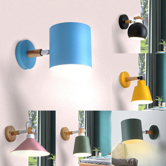 Iron Swivel Shade Reading Lamp - Macaron Wall Lighting For Childrens Bedroom