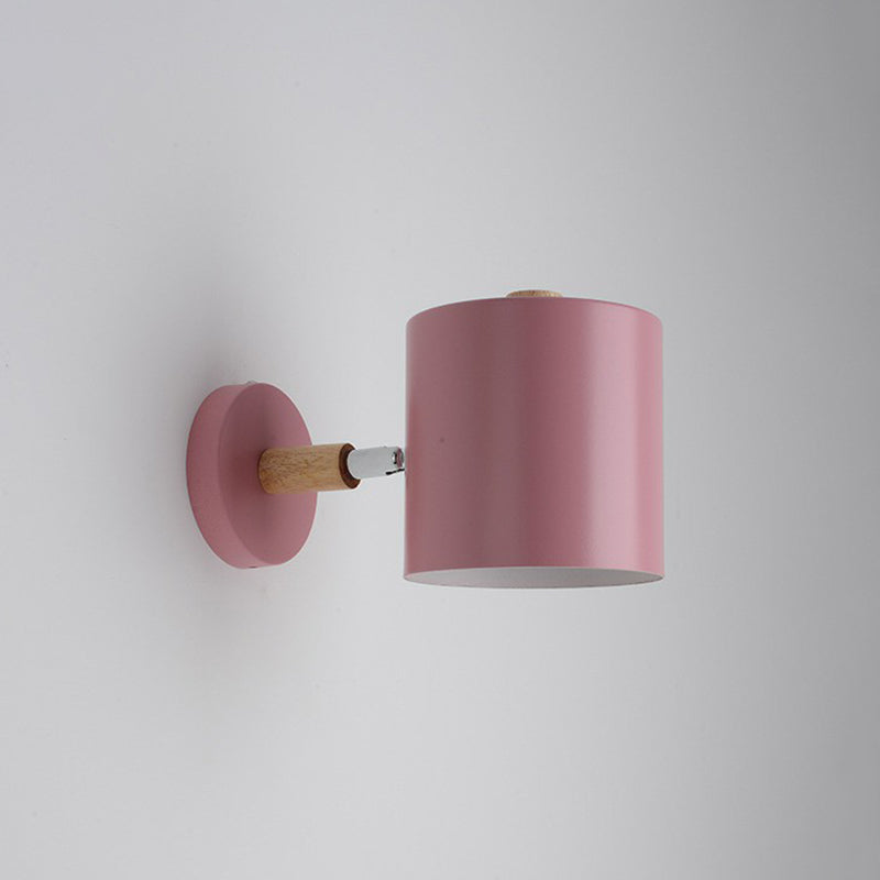 Iron Swivel Shade Reading Lamp - Macaron Wall Lighting For Childrens Bedroom Pink / Cylinder