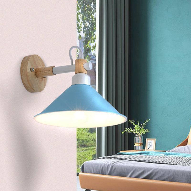 Iron Swivel Shade Reading Lamp - Macaron Wall Lighting For Childrens Bedroom Blue / Wide Flare