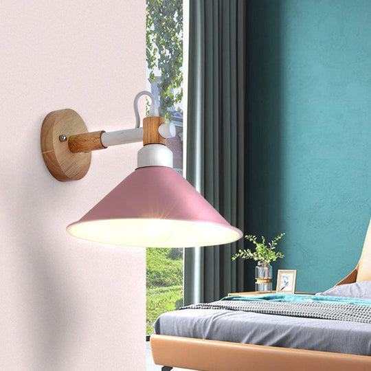 Iron Swivel Shade Reading Lamp - Macaron Wall Lighting For Childrens Bedroom Pink / Wide Flare