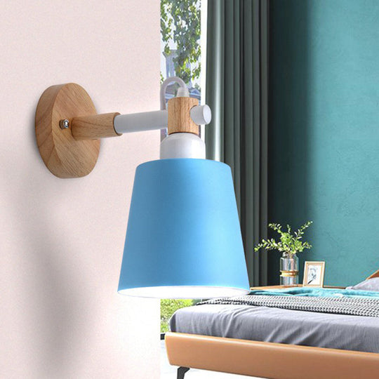 Iron Swivel Shade Reading Lamp - Macaron Wall Lighting For Childrens Bedroom Blue / Long Cone