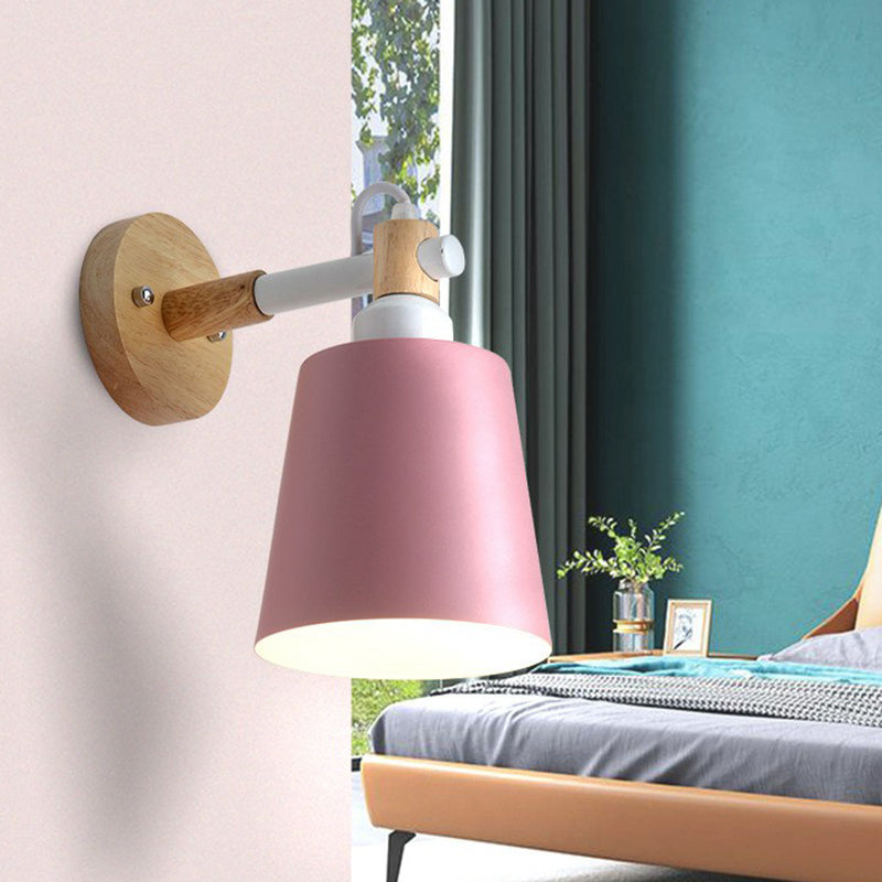 Iron Swivel Shade Reading Lamp - Macaron Wall Lighting For Childrens Bedroom Pink / Long Cone