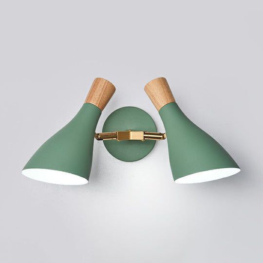 Nordic Wall Mounted 2-Head Reading Light With Metal Shade - Perfect For Bedroom Green / Long Cone