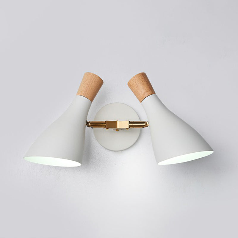 Nordic Wall Mounted 2-Head Reading Light With Metal Shade - Perfect For Bedroom White / Long Cone