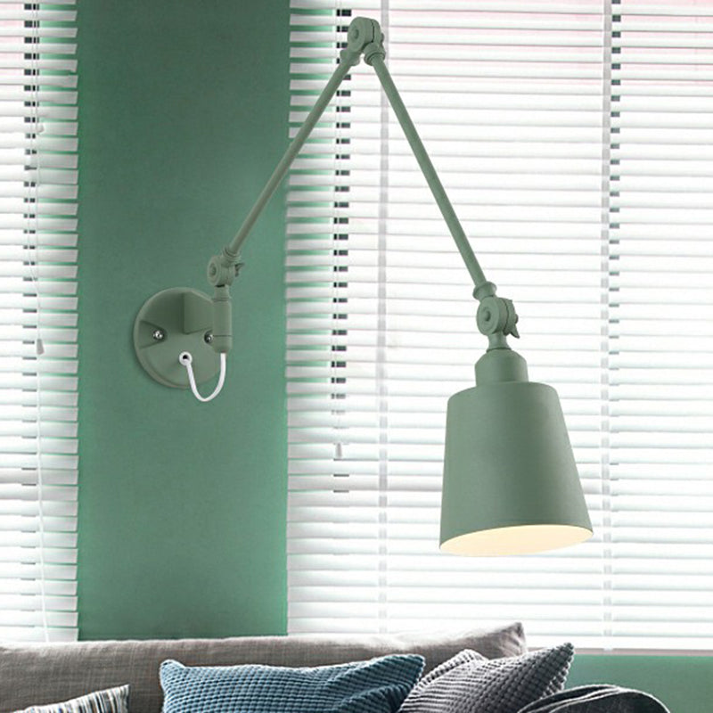 Swing Arm Nordic Metal Wall Sconce - Tapered Task Light For Living Room